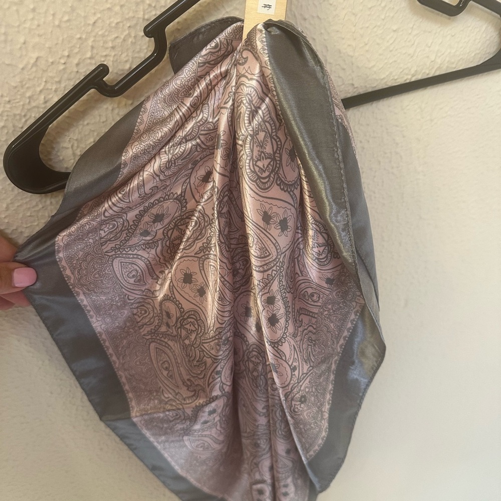 Pink and Gray Paisley Silk Scarf